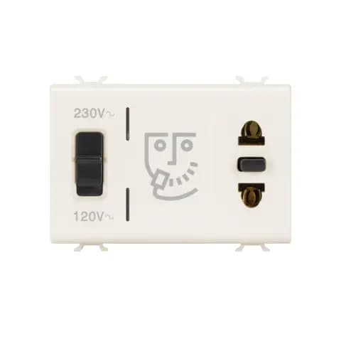 EURO-AMERICAN STANDARD SHAVER SOCKET-OUTLET WITH INSULATION TRANSFORMER - 3 MODULES - IVORY - CHORUS