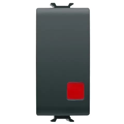 PUSH-BUTTON 1P 250V ac - NC+NO 16A - STOP - RED LENS - 1 MODULE - SATIN BLACK - CHORUSMART