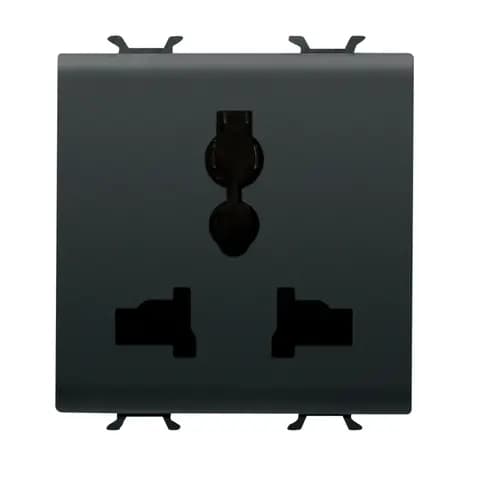 MULTISTANDARD SOCKET-OUTLET 2P+E - 13 A/250 V ac - 15 A/127 V ac - 2 MODULES - SATIN BLACK - CHORUSM