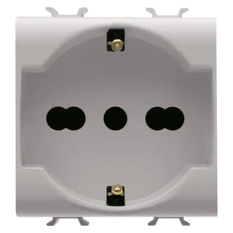 ITALIAN/GERMAN STANDARD SOCKET-OUTLET 250V ac - 2P+E 16A DUAL AMPERAGE - 2 MODULES - NATURAL SATIN B