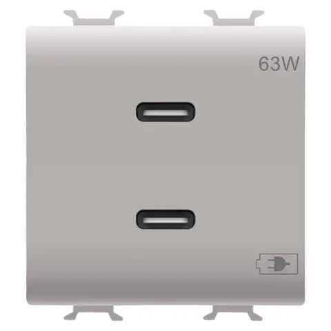 USB CHARGER - C+C TYPE - 63W POWER DELIVERY - SATIN NATURAL BEIGE - 2 MODULES - CHORUSMART