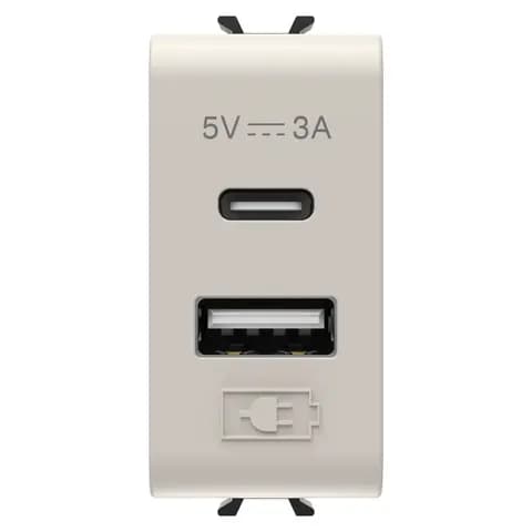 USB CHARGER - A+C TYPE - 3A - SATIN NATURAL BEIGE- 1 MODULE - CHORUSMART