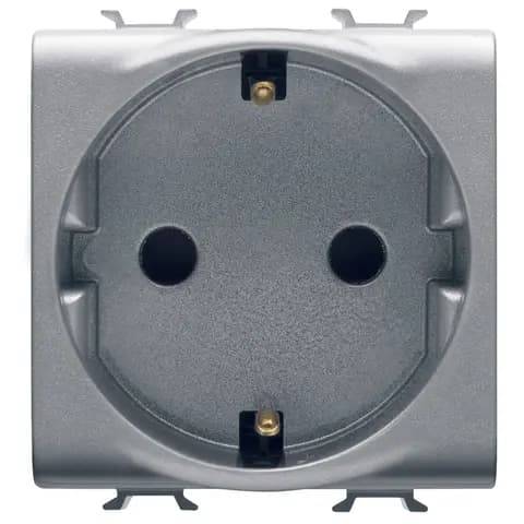 GERMAN STANDARD SOCKET-OUTLET 250V ac - FRONT TIGHTENING TERMINALS - 2P+E 16A - 2 MODULES - TITANIUM