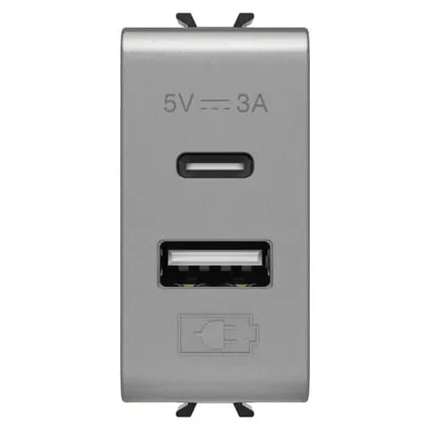 USB CHARGER - A+C TYPE - 3A - TITANIUM - 1 MODULE - CHORUSMART