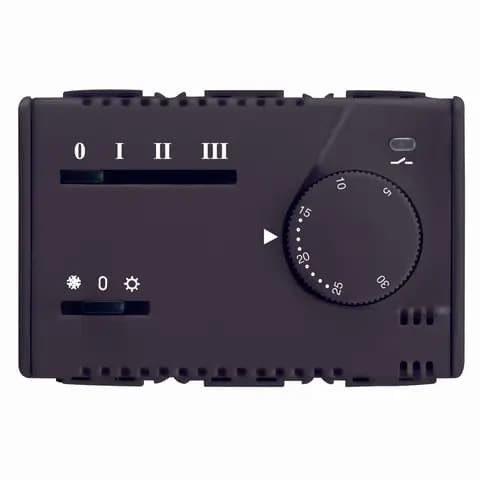 SUMMER/WINTER ELECTRONIC THERMOSTAT FOR FAN-COIL - 3 SPEED - 230V 50/60Hz - 3 MODULES - SYSTEM BLACK
