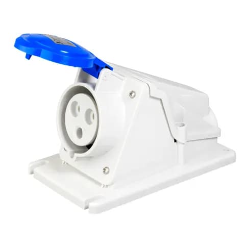 90° ANGLED SURFACE-MOUNTING SOCKET-OUTLET - IP44 - 2P+E 32A 200-250V 50/60HZ - BLUE - 6H - SCREW WIR