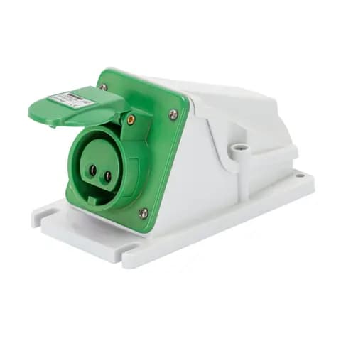 90° ANGLED SURFACE-MOUNTING SOCKET-OUTLET - IP44 - 3P 32A 20-25V and 40-50V 100-200HZ - GREEN - 4H -