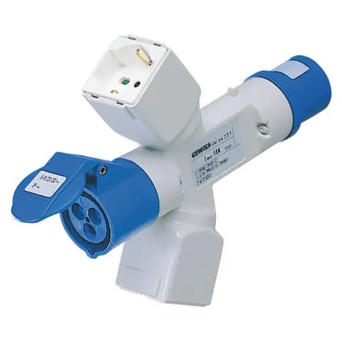 BRANCHED ADAPTOR IP44 - 2 BRANCHED OUTLETS - WIRED - PLUG 2P+E 16A 230V ac 50/60HZ - 2 SOCKET-OUTLET