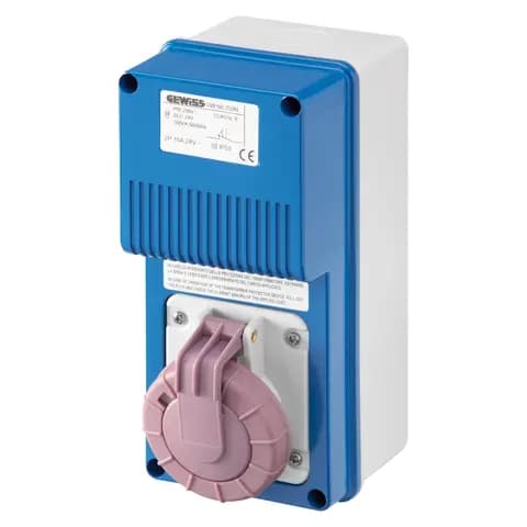 VERTICAL FIXED SOCKET OUTLET - WITH BOTTOM - SAFETY TRANSFORMER - 2P 16A 230/24V 160VA - IP67