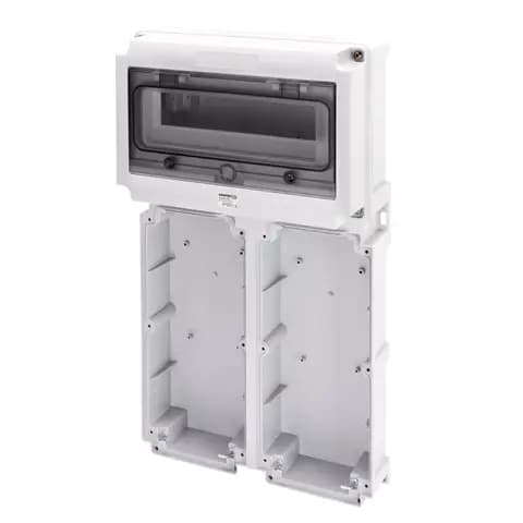 MODULAR BASE WITH PANEL WITH WINDOW AND EN50022 RAIL - 2 SOCKET OUTLET 16/32A / SELV - 12 MOD.EN5002