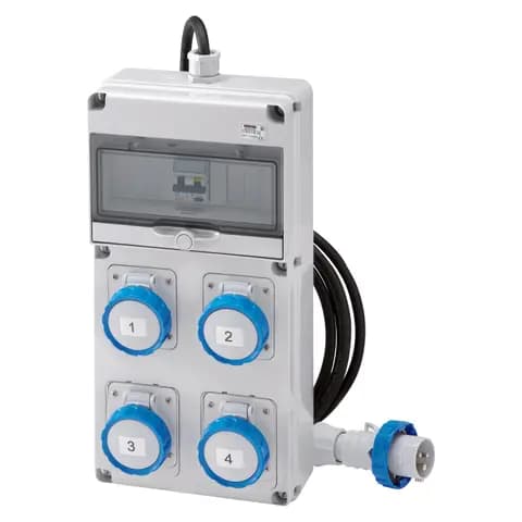Q-DIN 10 ACS - MOBILE-PORTABLE - WITH CABLE AND PLUG - 2 2P+E 16A IEC309 + 2 3P+E 16A IEC309 - IP65