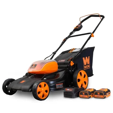 WEN 40439 40V Max Lithium Ion 19-Inch Cordless 3-in-1 Lawn Mower with Two Batteries