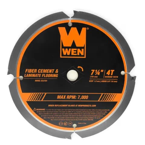 WEN BL0704 7-1/4-Inch 4-Tooth Diamond-Tipped (PCD) Professional Circular Saw Blade for Fiber Cement