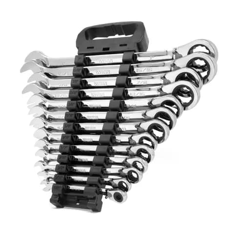 WEN WR132A 13-Piece Professional-Grade Reversible Ratcheting SAE Combination Wrench Set with Storage