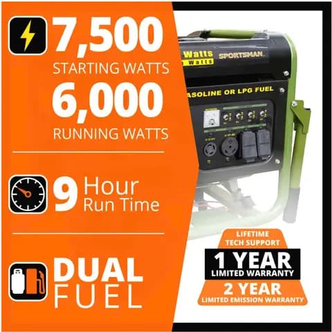 7,500 Surge Watt Dual Fuel Generator